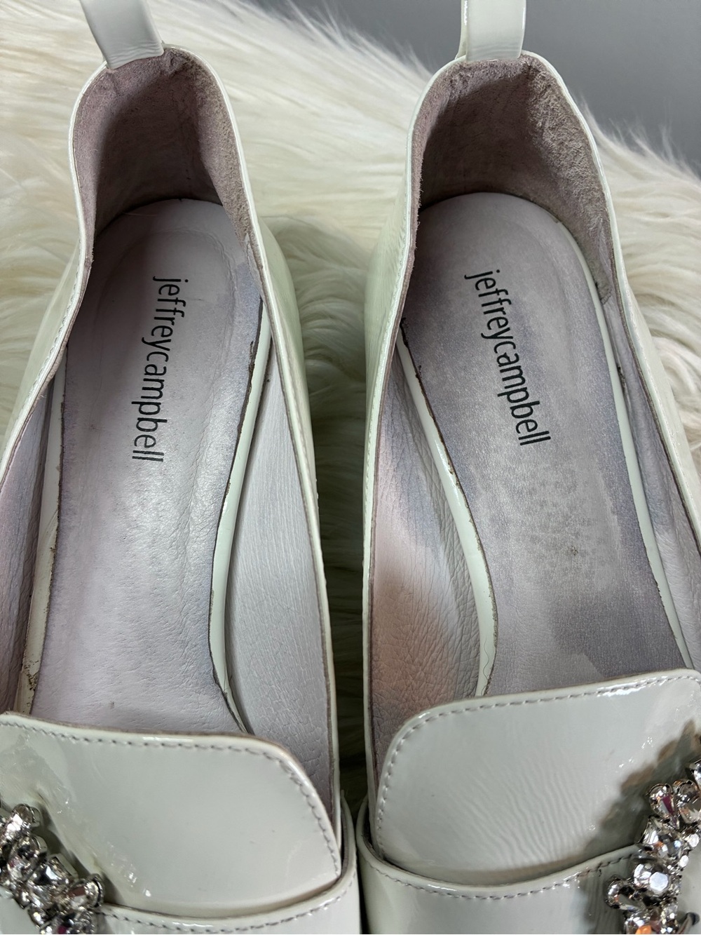 Jeffrey Campbell White Patent Pointed-Toe Flats with Crystal Buckles - Picture 3 of 10